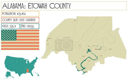 Ilustración de Mapa grande y detallado del condado de Etowah en Alabama, EE.UU.
. - Imagen libre de derechos