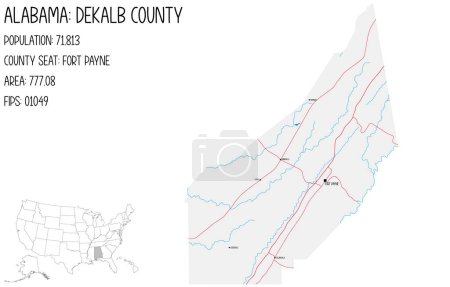 Téléchargez les illustrations : Large and detailed map of De Kalb county in Alabama, USA. - en licence libre de droit