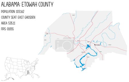 Téléchargez les illustrations : Grande et détaillée carte du comté d'Etowah en Alabama, États-Unis d'Amérique
. - en licence libre de droit
