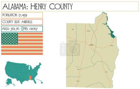 Téléchargez les illustrations : Grande carte détaillée de Henry County en Alabama, États-Unis d'Amérique
. - en licence libre de droit