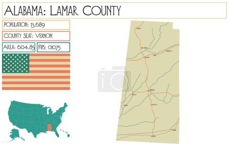 Téléchargez les illustrations : Grande carte détaillée de Lamar comté en Alabama, États-Unis d'Amérique
. - en licence libre de droit