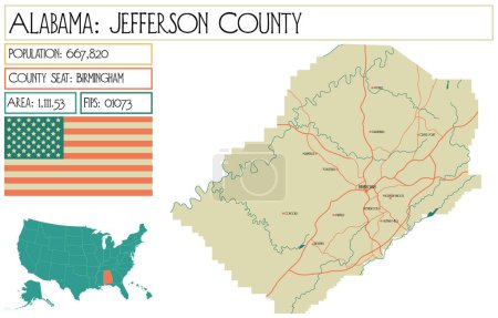 Ilustración de Mapa grande y detallado del condado de Jefferson en Alabama, Estados Unidos
. - Imagen libre de derechos