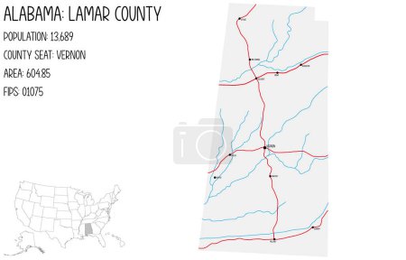 Illustration for Large and detailed map of Lamar county in Alabama, USA. - Royalty Free Image