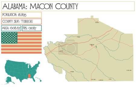 Téléchargez les illustrations : Grande carte détaillée de Macon comté en Alabama, États-Unis d'Amérique
. - en licence libre de droit