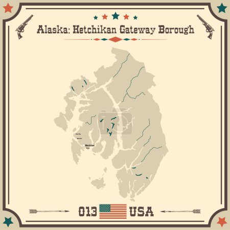 Illustration for Large and accurate map of Ketchikan Gateway Borough, Alaska, USA with vintage colors. - Royalty Free Image