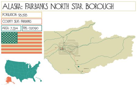 Illustration pour Grande carte détaillée de Fairbanks North Star Borough en Alaska, États-Unis d'Amérique. - image libre de droit