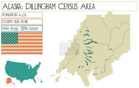 Illustration for Large and detailed map of Dillingham Census Area in Alaska, USA. - Royalty Free Image