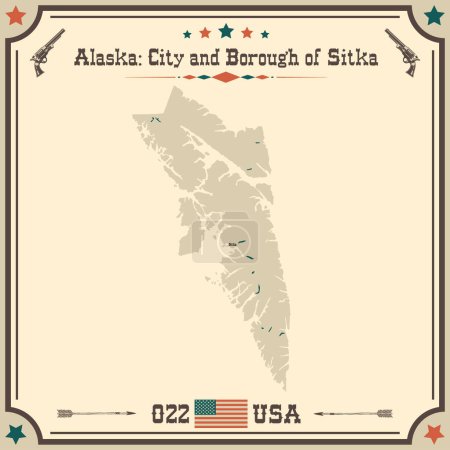 Illustration for Large and accurate map of City and Borough of Sitka, Alaska, USA with vintage colors. - Royalty Free Image