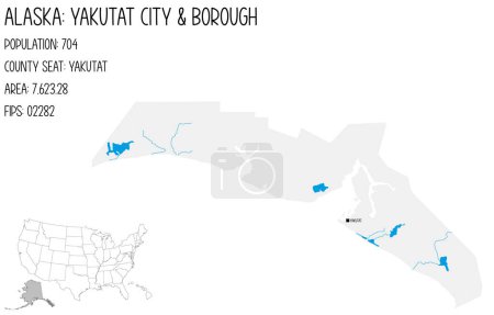 Illustration for Large and detailed map of Yakutat City and Borough in Alaska, USA. - Royalty Free Image