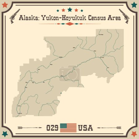 Ilustración de Mapa grande y preciso de Yukon-Koyukuk Census Área, Alaska, USA con colores vintage. - Imagen libre de derechos