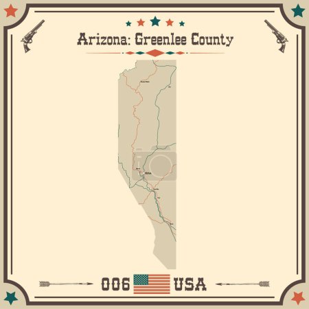 Téléchargez les illustrations : Grande et précise carte de Greenlee County, Arizona, États-Unis d'Amérique avec des couleurs vintage. - en licence libre de droit