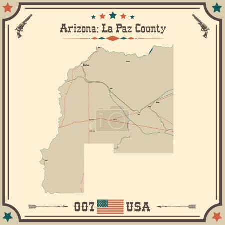 Téléchargez les illustrations : Grande et précise carte de Comté de La Paz, Arizona, États-Unis d'Amérique avec des couleurs vintage. - en licence libre de droit