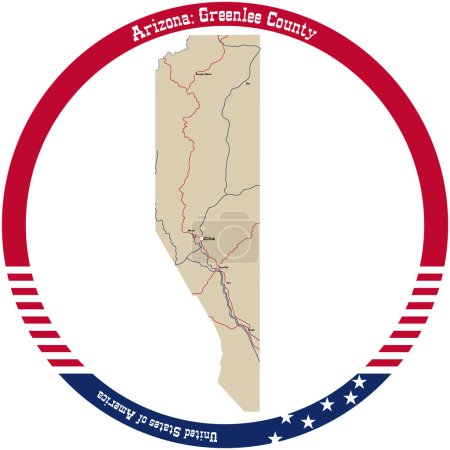 Téléchargez les illustrations : Carte du comté de Greenlee en Arizona, États-Unis en cercle. - en licence libre de droit