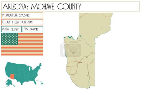Illustration for Large and detailed map of Mohave County in Arizona, USA. - Royalty Free Image