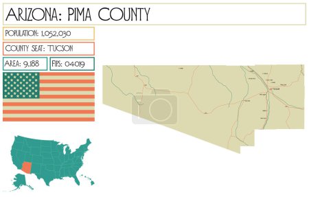 Illustration for Large and detailed map of Pima County in Arizona, USA. - Royalty Free Image