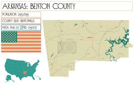 Téléchargez les illustrations : Grande carte détaillée de Benton comté en Arkansas, États-Unis d'Amérique
. - en licence libre de droit