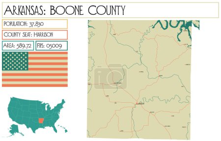 Téléchargez les illustrations : Grande carte détaillée de Comté de Boone en Arkansas, États-Unis d'Amérique
. - en licence libre de droit
