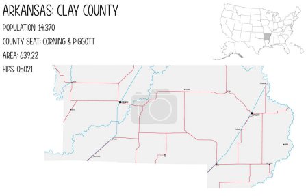 Téléchargez les illustrations : Grande carte détaillée de Comté de Clay en Arkansas, États-Unis d'Amérique
. - en licence libre de droit