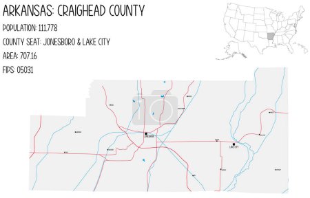 Téléchargez les illustrations : Grande et détaillée carte du comté de Craighead en Arkansas, États-Unis
. - en licence libre de droit