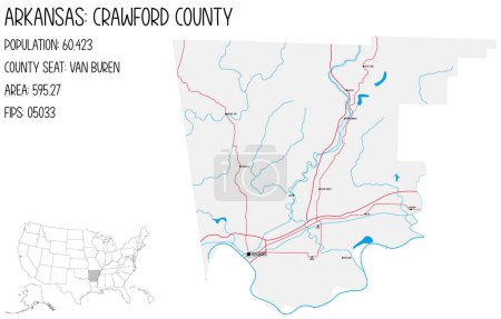 Illustration for Large and detailed map of Crawford County in Arkansas, USA. - Royalty Free Image