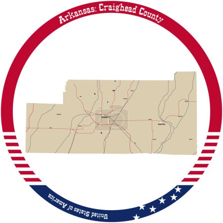 Téléchargez les illustrations : Carte du comté de Craighead en Arkansas, États-Unis. - en licence libre de droit