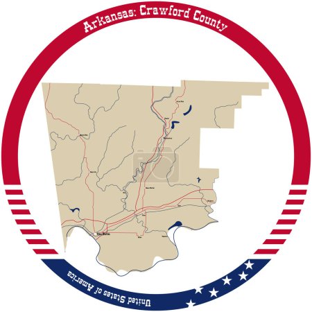 Illustration for Map of Crawford County in Arkansas, USA arranged in a circle. - Royalty Free Image