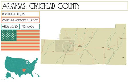 Téléchargez les illustrations : Grande et détaillée carte du comté de Craighead en Arkansas, États-Unis
. - en licence libre de droit
