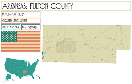 Illustration for Large and detailed map of Fulton County in Arkansas, USA. - Royalty Free Image