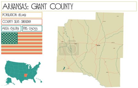 Téléchargez les illustrations : Grande et détaillée carte du comté de Grant en Arkansas, États-Unis d'Amérique
. - en licence libre de droit