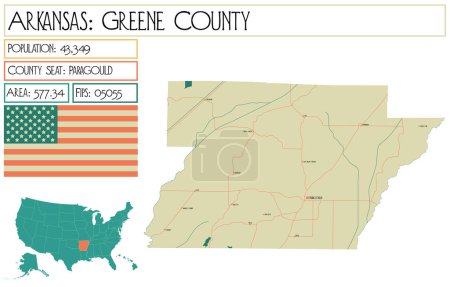 Téléchargez les illustrations : Grande carte détaillée de Greene comté en Arkansas, États-Unis d'Amérique
. - en licence libre de droit