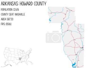 Illustration for Large and detailed map of Howard County in Arkansas, USA. - Royalty Free Image