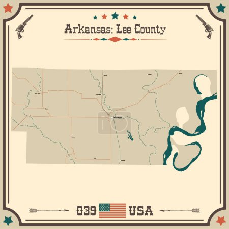Illustration for Large and accurate map of Lee County, Arkansas, USA with vintage colors. - Royalty Free Image