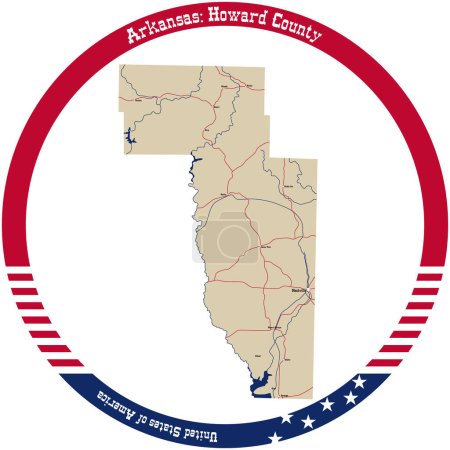 Téléchargez les illustrations : Carte du comté de Howard en Arkansas, États-Unis, disposée en cercle. - en licence libre de droit