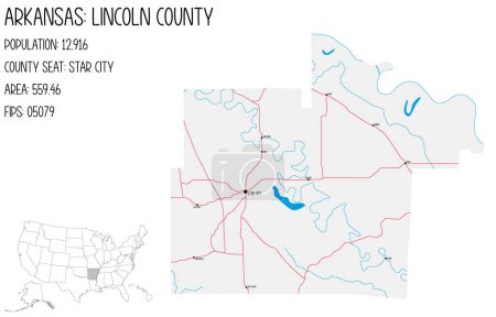 Téléchargez les illustrations : Grande carte détaillée de Lincoln comté en Arkansas, États-Unis d'Amérique
. - en licence libre de droit