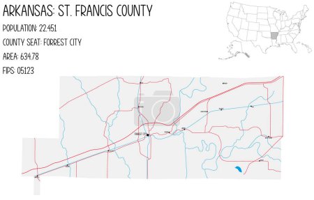 Illustration for Large and detailed map of St. Francis County in Arkansas, USA. - Royalty Free Image