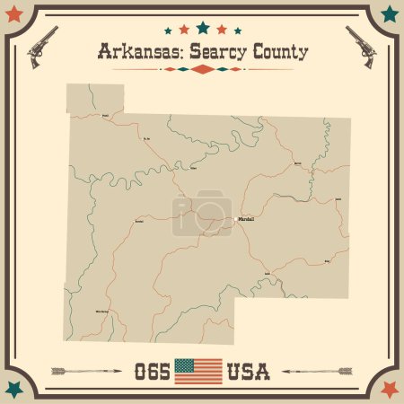Illustration for Large and accurate map of Searcy County, Arkansas, USA with vintage colors. - Royalty Free Image