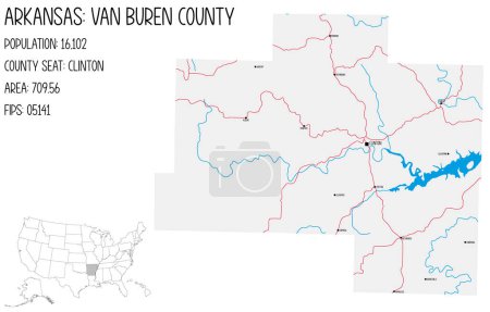 Illustration for Large and detailed map of Van Buren County in Arkansas, USA. - Royalty Free Image