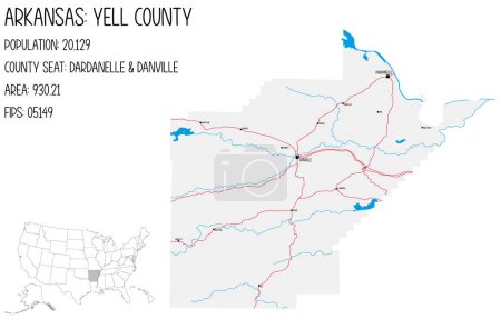 Illustration for Large and detailed map of Yell County in Arkansas, USA. - Royalty Free Image