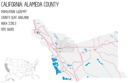 Ilustración de Mapa grande y detallado del condado de Alameda en California, EE.UU.
. - Imagen libre de derechos