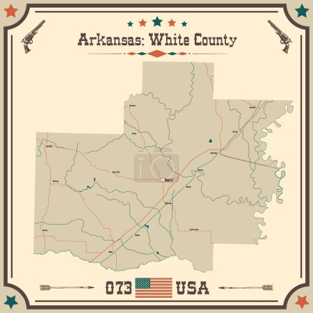 Téléchargez les illustrations : Grande et précise carte de White County, Arkansas, États-Unis d'Amérique avec des couleurs vintage. - en licence libre de droit