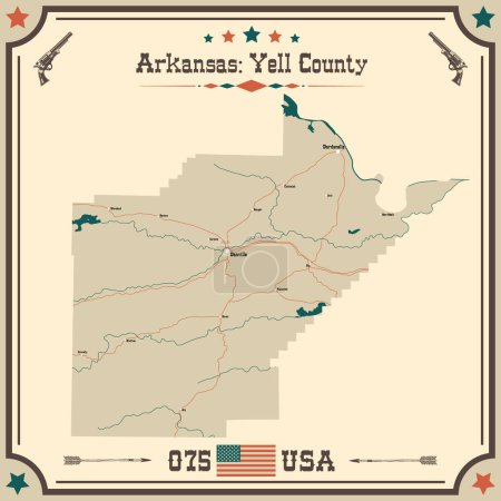 Illustration for Vintage map of Yell County in Arkansas, USA. - Royalty Free Image