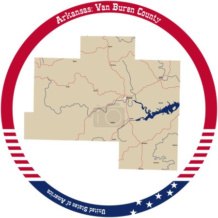 Illustration for Map of Van Buren County in Arkansas, USA arranged in a circle. - Royalty Free Image