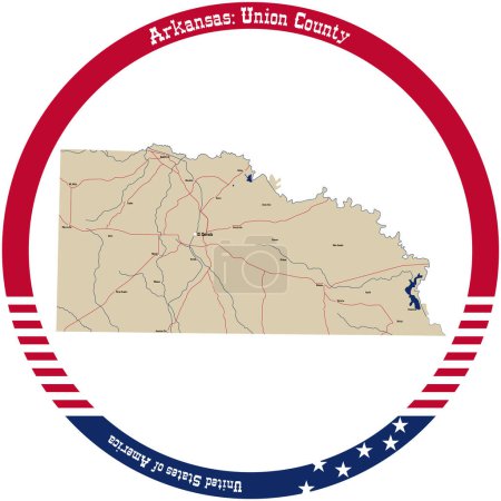 Illustration for Map of Union County in Arkansas, USA arranged in a circle. - Royalty Free Image