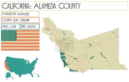 Ilustración de Mapa grande y detallado del condado de Alameda en California, EE.UU.
. - Imagen libre de derechos