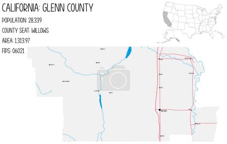 Illustration for Large and detailed map of Glenn County in California, USA. - Royalty Free Image