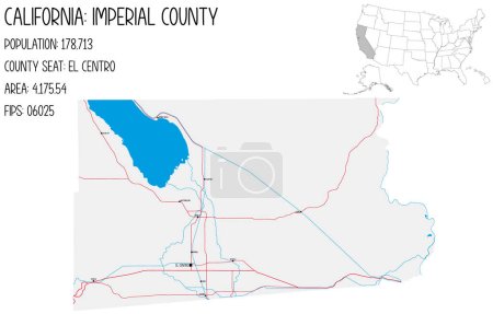 Illustration for Large and detailed map of Imperial County in California, USA. - Royalty Free Image