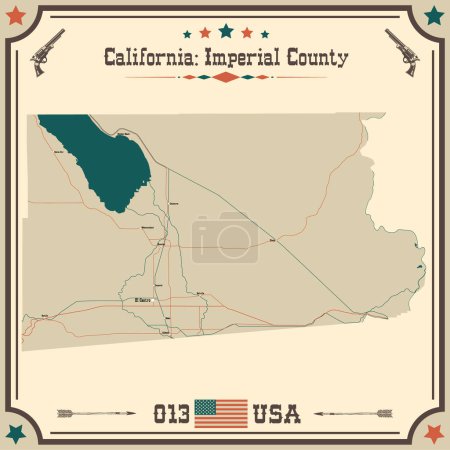 Illustration for Large and accurate map of Imperial County, California, USA with vintage colors. - Royalty Free Image