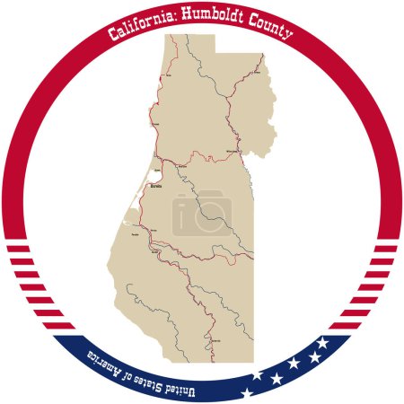 Ilustración de Map of Humboldt County in California, USA arranged in a circle. - Imagen libre de derechos