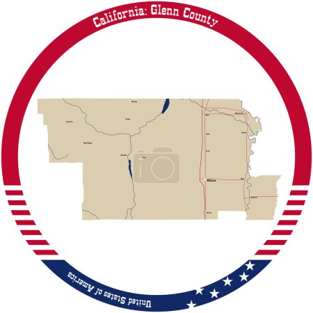 Illustration for Map of Glenn County in California, USA arranged in a circle. - Royalty Free Image