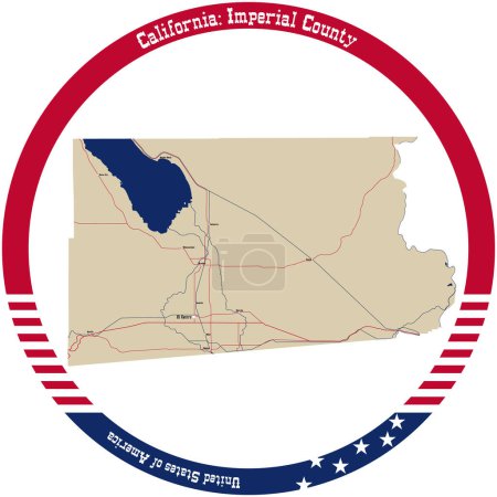 Téléchargez les illustrations : Map of Imperial County in California, USA arranged in a circle. - en licence libre de droit
